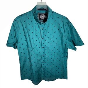 Five Point Industries NYC Mens Teal Toucan Print Slim Fit Flex Button Down Large